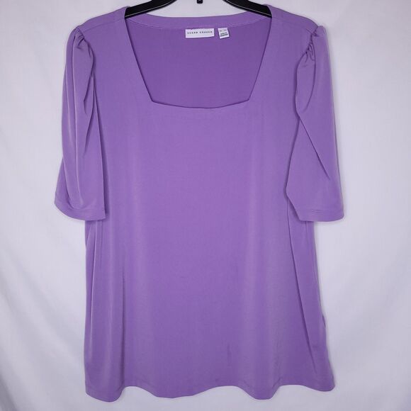 Susan Graver Top XL Purple Square Neck Liquid Knit - Picture 1 of 12